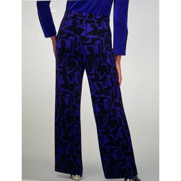 Chicos Womens Abstract Print Pants Size 2 Large Black & Purple Acetate/Spandex